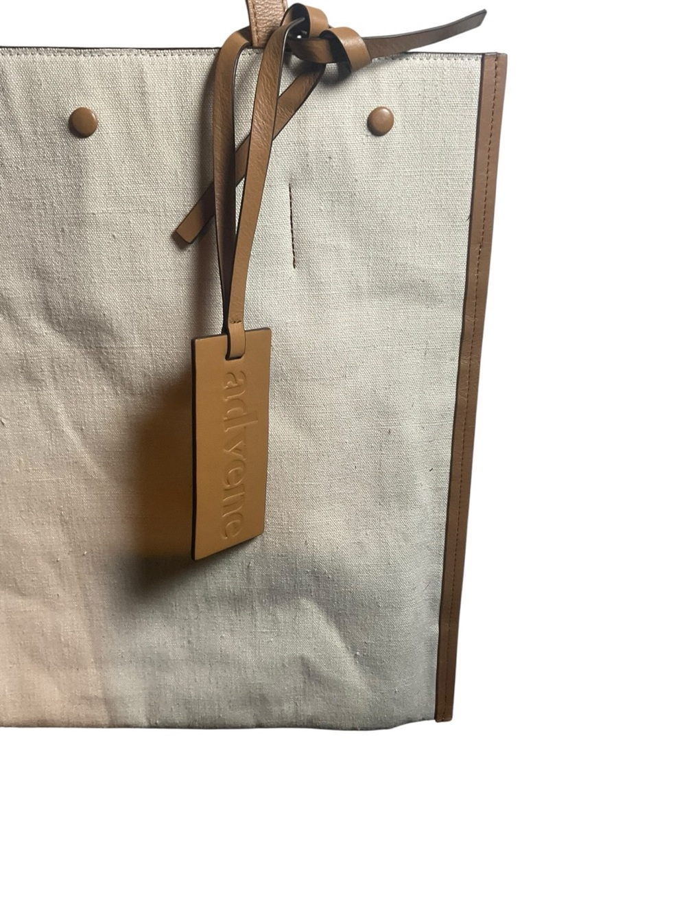 Cream Canvas Tote with Tan Leather Trim and Tag - Picture 2 of 13